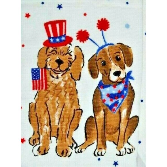 Novogratz Patriotic Dogs 2 Kitchen Towels Flag Scarf Hat Red White Blue Stars - Picture 2 of 3